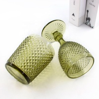 LANGXU verres à vin en relief de couleur verte cadeaux modernes verre gobelet diamant surface découpée géo-verres à vin de mariage
