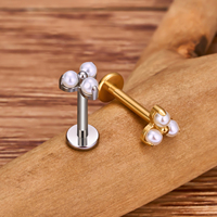 Perhiasan Tindik Tubuh Spiral Helix Labret Titanium G23 16g Ulir Dalam Bentuk Mangkuk Bertahtakan Mutiara untuk Hidung