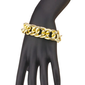 Gold Aluminum Chain Necklace And <b>Bracelet</b> <b>Set</b> For Men Women Hip Hop Street Fashion Jewelry Zinc Alloy Trendy Geometric Design - Product Image 4