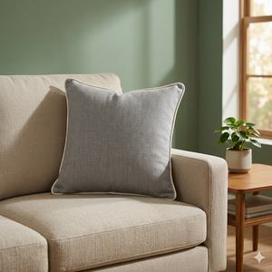 Housse de coussin en lin de qualité supérieure avec passepoil contrastant |   Coussin carré décoratif gris doux pour canapé et décoration intérieure - Product Image 3