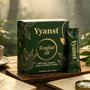 Café Énergisant Tongkat Ali pour Soutien Intérieur Doux et Vitalité Confidentielle 10g*10 Sachets Boîte Feuille Dorée Vert Foncé OEM Marque Privée Vente en Gros - Product Image 2