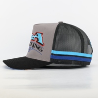 Gorra personalizable unisex de 5 paneles para conductor de camión bordado plano ala curva raya lateral Logo malla para deportes viajes al aire libre impresión