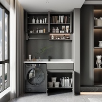 Armoire de buanderie de balcon en contreplaqué 100 % étanche avec bordure PUR sans joint, intégrant lave-linge et sèche-linge, pour projets côtiers