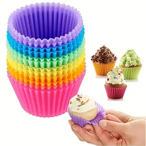 12Pcs Circular High-temperature Resistant Eco-Friendly Reusable <b>Silicone</b> 7*7*3.5CM Small Cake Baking Pastry - Product Image 1