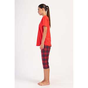 Traje de dormir capri ovalado de manga corta con cuello redondo para mujer, talla XXL - Product Image 3