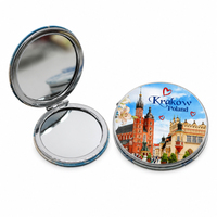Miroir de poche souvenir en cuir PU avec impression personnalisée, mini miroir de maquillage, Cracovie, Pologne