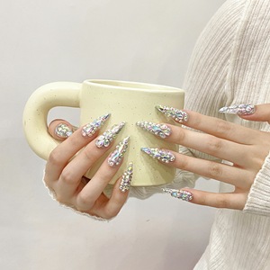 Lujo Bling Pink 10 piezas hecho a mano 3D acrílico diseño prensa <span class=keywords><strong>uñas</strong></span> personalizadas Color puro <span class=keywords><strong>uñas</strong></span> artificiales <span class=keywords><strong>uñas</strong></span> postizas - Product Image 5