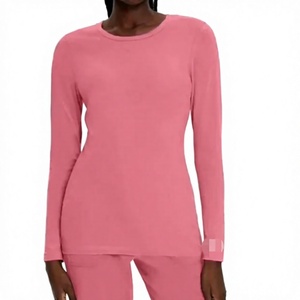Haut de blouse médicale en coton tricoté à manches longues rose pour femmes, uniforme médical, tenue d'hôpital - Product Image 1
