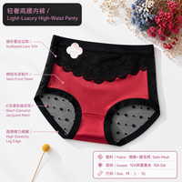 Culotte Femme en Satin Taille Mi-Haute avec Dentelle Florale Romantique, Maille Jacquard Française, Entrejambe Antibactérien 10A et Jambes Élastiques