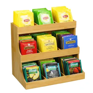 竹咖啡站组织器咖啡和茶调味品存储组织器盒厨房办公室台面咖啡豆荚架