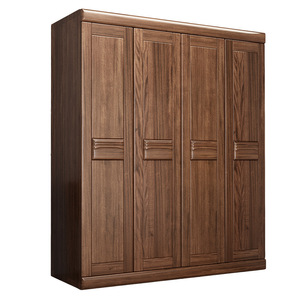 Walnut Solid Wood <b>Wardrobe</b> Four Door Hinged <b>Large</b> Capacity Bedroom Storage Cabinet - Product Image 2