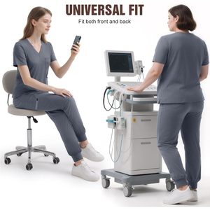 Blouse médicale pour femme à col en V, 4 poches, extensible, de qualité supérieure, uniforme d'hôpital, gris - Product Image 6