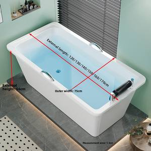 <span class=keywords><strong>Baignoire</strong></span> autoportante minimaliste moderne en acrylique blanc rectangulaire pour adultes pour la salle de bain avec robinet non inclus - Product Image 4