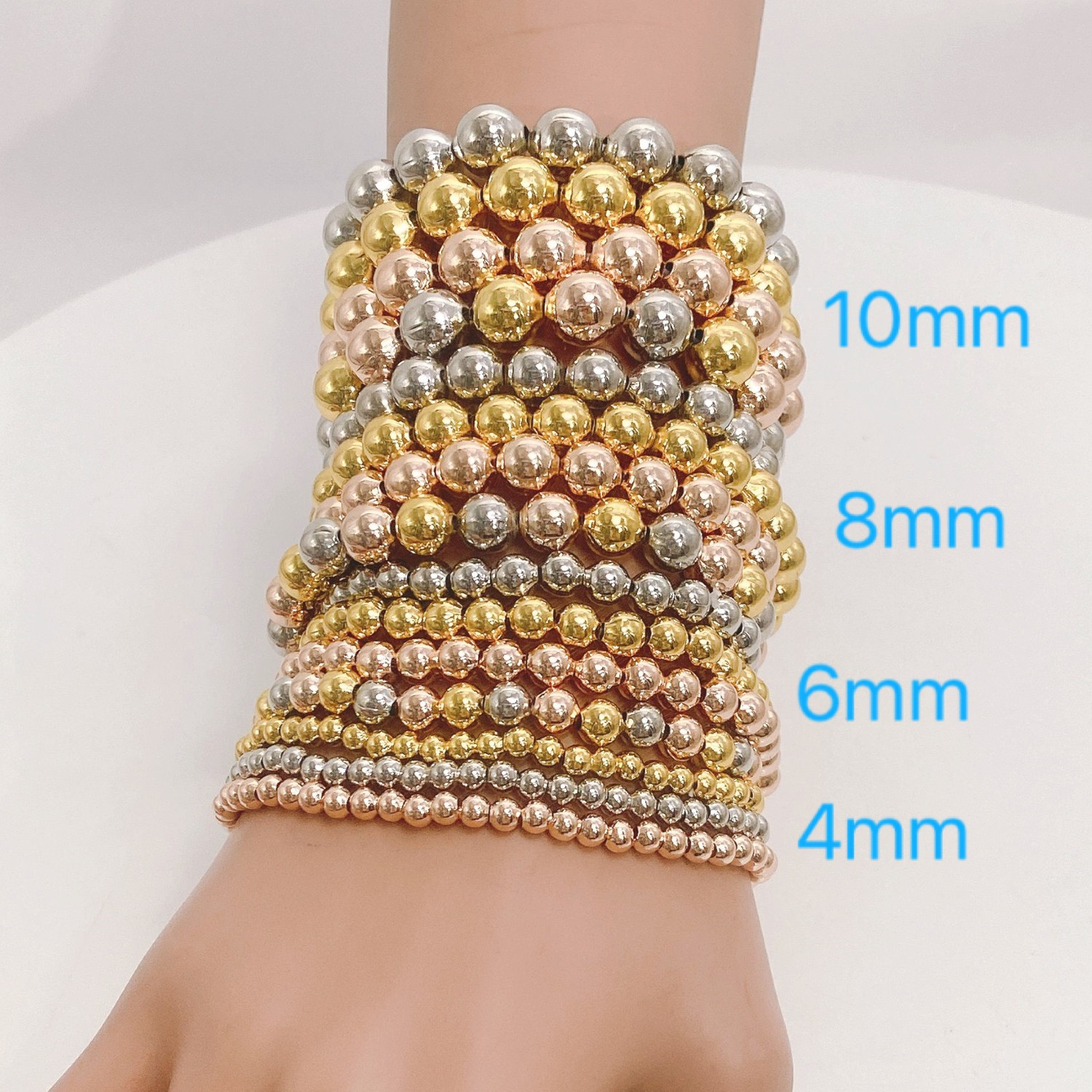 Zhuerrui Bead Glossy Bracelet Gold Silver Rose Gold Mixed Color 4mm 6mm 8mm 10mm Each Size Beaded Charm Bangle 7 Day Bracelets