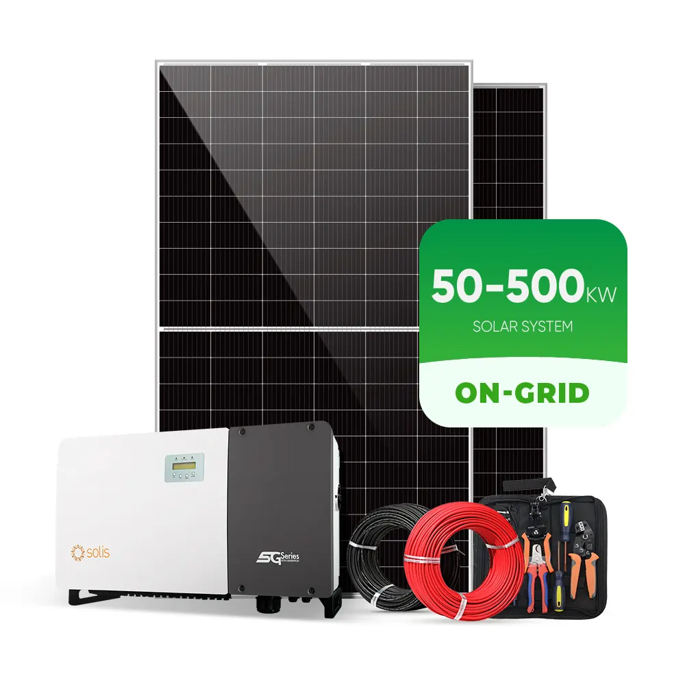 Precio competitivo Sistema solar fotovoltaico 50KW 100KW 300KW 500KW en sistema de red con panel solar negro completo