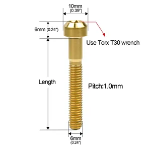 Vis en titane M6 x 10 15 20 25 30 35 40 45 50 60 65 70 80 mm à tête Torx pour vélo et moto - Product Image 3
