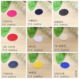 Little Ok Patch Embroidered Round Iron On Fabric Applique For Clothing 2cmx3cm Nonwoven Felt <b>Polyester</b> <b>Yarn</b> - Product Image 2