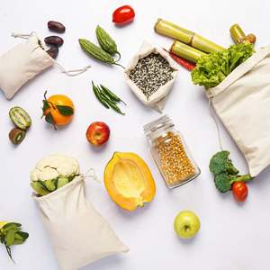 Bolsa de Tela Ecológica Reutilizable de Algodón 100% Orgánico con Doble Cordón para Frutas y Verduras - Product Image 4