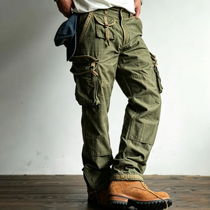 New Arrival Casual <b>Vintage</b> Washed Men <b>Cargo</b> Pants Button Fly Multi Drawstring Pockets Worsted Outdoor OEM Service - Product Image 3