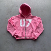 Produsen Pakaian OEM Jaket Hoodie Zipper 280GSM 80% Katun Warna Pink Terang dengan Logo Custom, Model Longgar, Kualitas Fashion untuk Pria