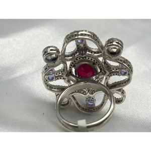 Nuevo Anillo de Lujo con Rubí y Tanzanita, Plata de Ley 925, Regalo para Fiestas, Bodas, Compromisos, Ceremonias Religiosas y Eventos - Product Image 5
