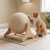Balle à gratter rotative en sisal pour chat, rouleau à gratter en sisal avec support en bois, jouet d'intérieur pour animaux de compagnie