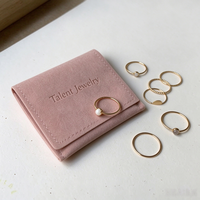 Pochette à bijoux en velours rose personnalisée avec logo, enveloppe à rabat, petite pochette de rangement pour bagues et colliers, sac de voyage pour emballage cadeau de bijoux