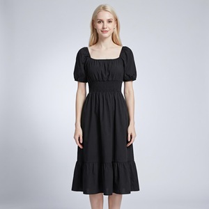 Nouvelle Robe Longue Unie Élégante Style Européen et Américain 2026 à Col Carré, Manches Lanterne, Taille Volantée et Coupe Trapèze pour Femme Grande Taille - Product Image 1