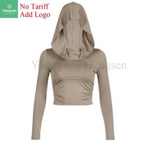 Llogo Otoño Camiseta con capucha Retro Slim Fit Top con capucha Camiseta de manga larga con capucha de Duna para mujer - Product Image 5