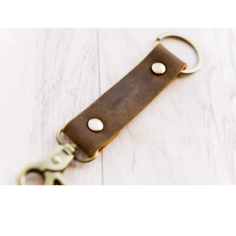 Custom Personalized Name Leather Engraved Keychain Brown Genuine Leather Keyring Handmade Simple Gift for Women and Men Wallet