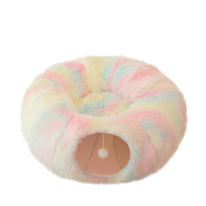 2024 Hot Sale Cute Tunnel Cat Nest Plush Colorful Pet Bed Comfortable