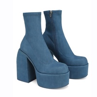 2024 hiver tendances de la mode et Designer Style Denim fermeture éclair talon épais chose bottes hautes pour femmes chaussures