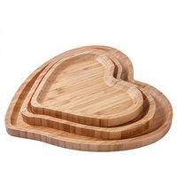 Plateau de service en bambou naturel en forme de cœur, design classique, écologique, durable, fait main, personnalisé, pour aliments, assiettes, plats et collations