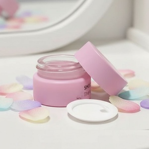Contenants de luxe pour mini-crèmes contour des yeux 5g/10g, pots cosmétiques ronds en verre dépoli rose mat avec couvercles en plastique pour soins de la peau (personnalisables) - Product Image 1