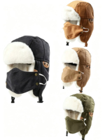Chapeau Trapper en Toile Lavée avec Masque Facial Amovible, Doublure en Fausse Fourrure, Cache-Oreilles, Chapeau Ushanka d'Hiver Unisexe, Chapeau pour Temps Froid, Fournisseur de Chapeaux