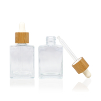 Botol Tetes Kaca Putih Berlapis Embun dengan Tutup Bambu 30ml, Wadah Isi Ulang untuk Serum dan Minyak Esensial, Kemasan Kosmetik
