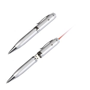 Penna Multifunzione USB con Puntatore Laser 14x150mm, Corpo in Metallo Argento con Raggio Rosso per Presentazioni e Scrittura - Product Image 1