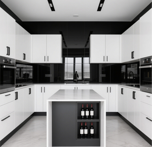 Armoires de cuisine intelligentes en laque à panneaux plats, design moderne modulaire personnalisé, îlot de cuisine avec four et réfrigérateur intégrés - Product Image 2