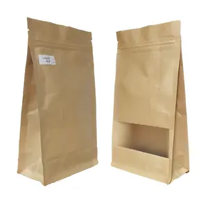 定制设计标志可重新密封平底包装站立袋棕色包装袋牛皮纸食品糖果带窗口