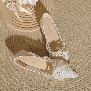 New Wholesale Fashion Low Heel Loafers Pearl Mesh Women <b>Pointed</b> <b>Toe</b> Pumps Elegant <b>Flat</b> Dress Ladies Shoes - Product Image 2