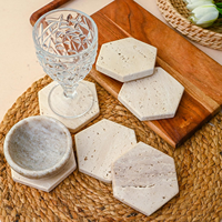 Ensemble de 4 sous-verres hexagonaux en travertin jaune naturel, durables, antidérapants, personnalisables avec logo, lavables en machine, pour la maison et le bar