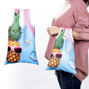 Custom rPET Foldable Hand-Carry Tote, <b>Size</b> S 24x40cm | Recycled Polyester Compact Lunch <b>Bag</b> for Sustainable Brand Gift - Product Image 2