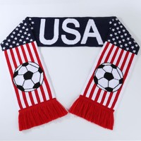 Werbeartikel Großhandel Benutzerdefiniertes Logo Jacquard Gestrickter Doppelseitiger Fußball-Fanschal Fußballteam-Fans Unterstützer-Souvenir-Schal