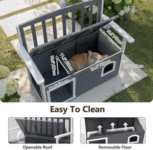 Nichoir moderne en bois <span class=keywords><strong>pour</strong></span> <span class=keywords><strong>chien</strong></span> d'extérieur avec banc intégré, style mobilier de patio, <span class=keywords><strong>cage</strong></span> <span class=keywords><strong>pour</strong></span> animaux de compagnie, chiens de taille moyenne, bois massif durable, écologique - Product Image 3