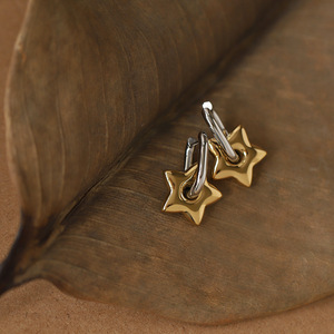 Pendientes de Aro de Acero Inoxidable Chapados en Oro de 18K, Estilo Vintage, Diseño de Estrella Gruesa, Doble Uso, Forma de Corazón para Aniversario de Mujer - Product Image 4