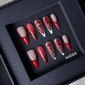 Hecho a mano 10 piezas Summer Flower Mood ABS Estilo francés Stiletto Press-On Nails <span class=keywords><strong>Uñas</strong></span> artificiales para dedos - Product Image 3
