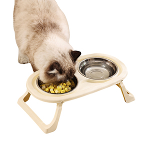 Double bols pliables en acier inoxydable pour animaux de compagnie pour chats chiens mangeoires assiette à dîner - Product Image 1