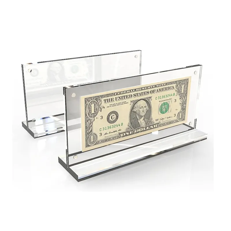 Soporte de acrílico transparente a medida, marco de moneda de exhibición para coleccionistas, ranura para billetes de papel Lucite