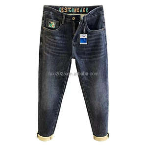 Jeans da <span class=keywords><strong>Uomo</strong></span> a Gamba Dritta Vita Alta in 100% Cotone <span class=keywords><strong>Pantaloni</strong></span> Estivi Casual con Tecnica di Lavaggio Morbidi Comodi e Resistenti all'Usura Vestibilità <span class=keywords><strong>Slim</strong></span> - Product Image 4