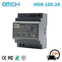 Alimentation industrielle à découpage AC-DC sur rail DIN OMCH HDR-100-24, sortie unique 24V, 100-240V, efficacité 88%, 3.83A, SMPS, RoHS/CE